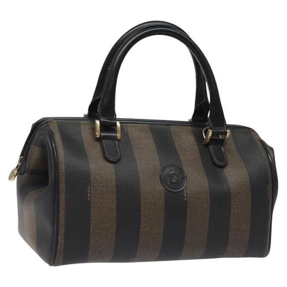 FENDI Pecan Canvas Hand Bag Pvc Brown Gold - Picture 1 of 13